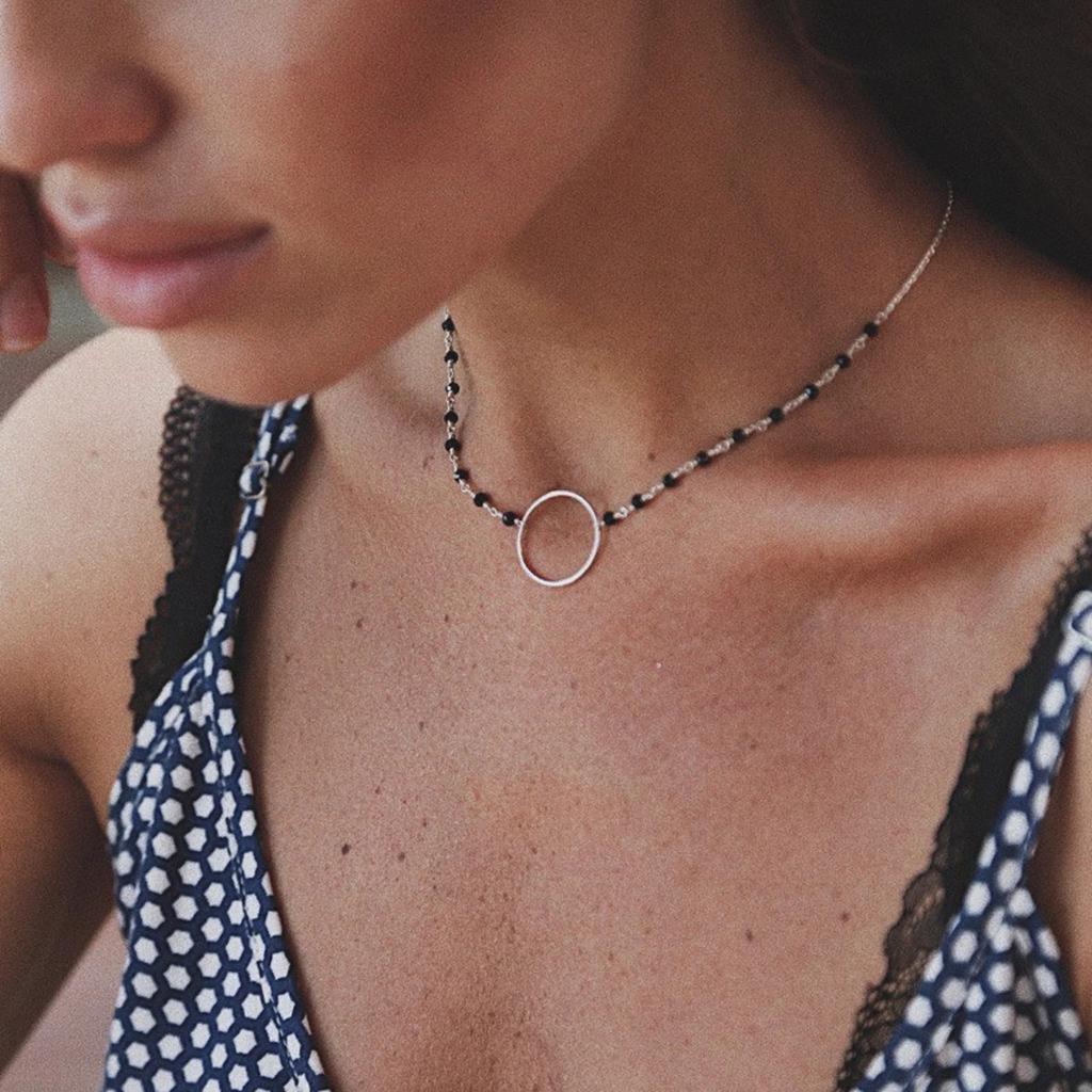 Подвеска бесконечность с бусинами чёрного оникса (Ag 925)