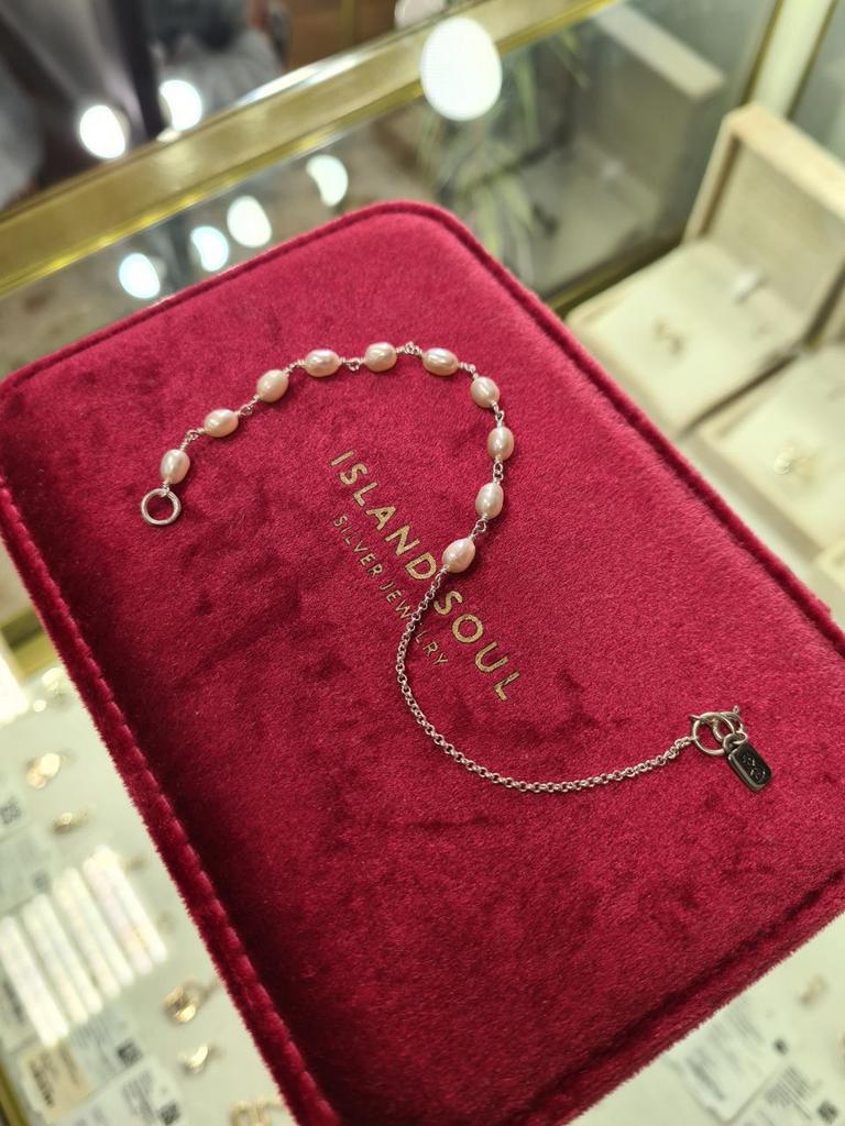 Цепочка на карабин Жемчуг правая (через плетение) (Ag 925)