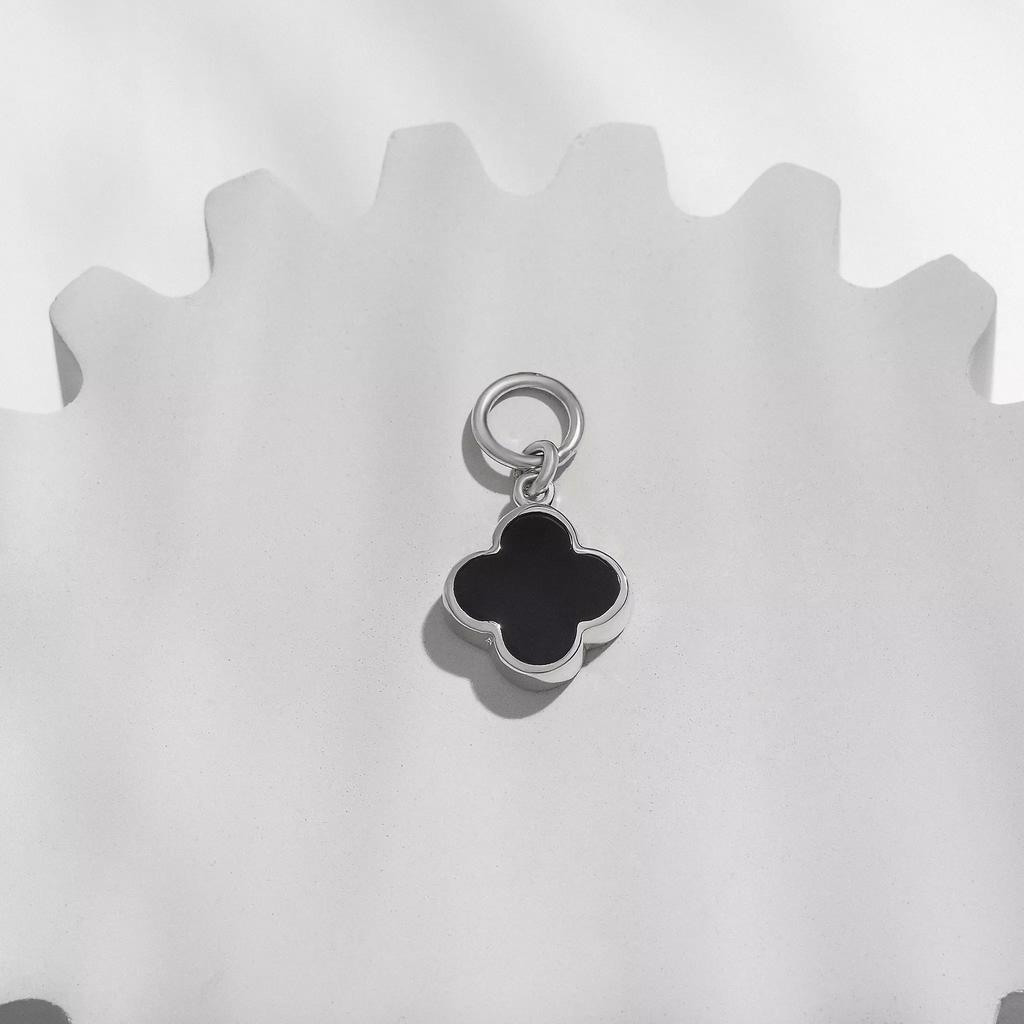 Подвеска на серьгу клевер с чёрным ониксом (Ag 925)