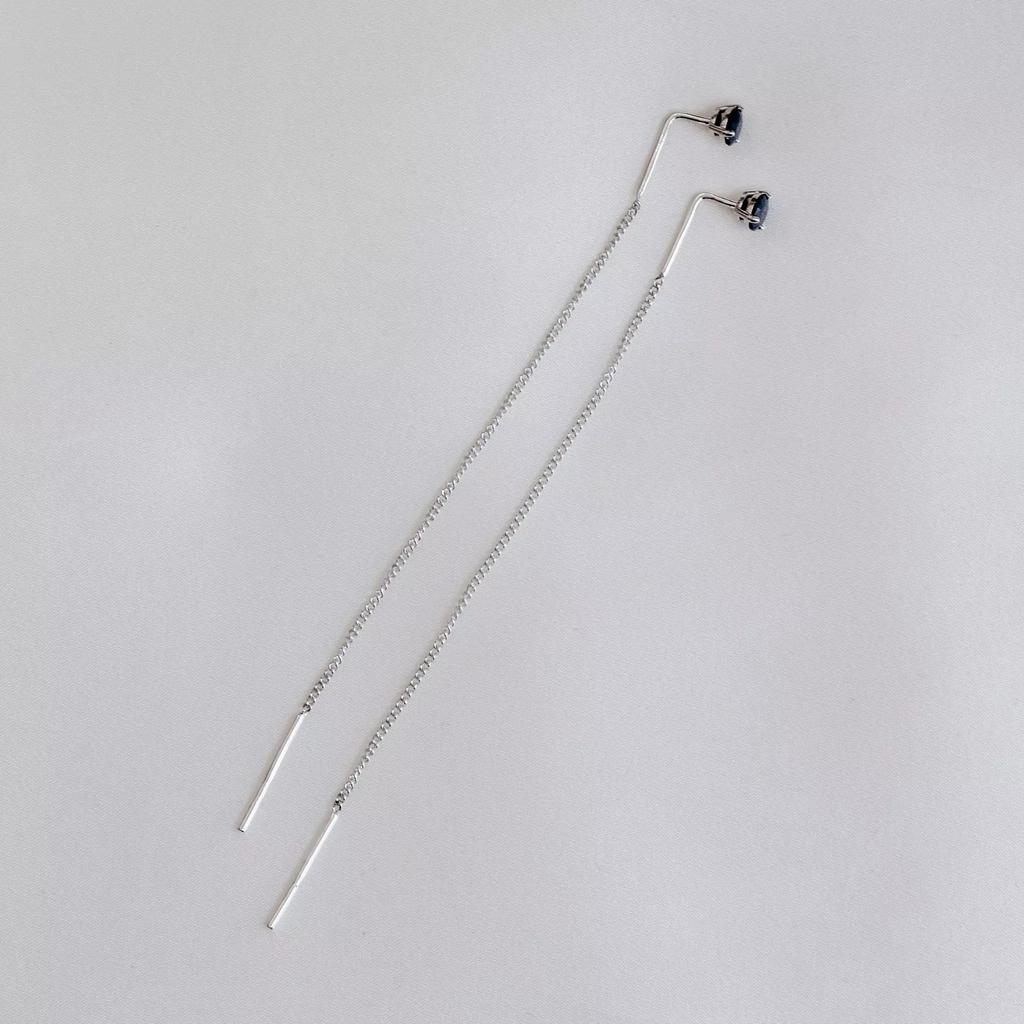 Серьги подвески с чёрным цирконом (Ag 925)