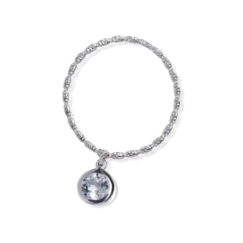 Кольцо простое с подвеской белый топаз (мятое) (Ag 925)