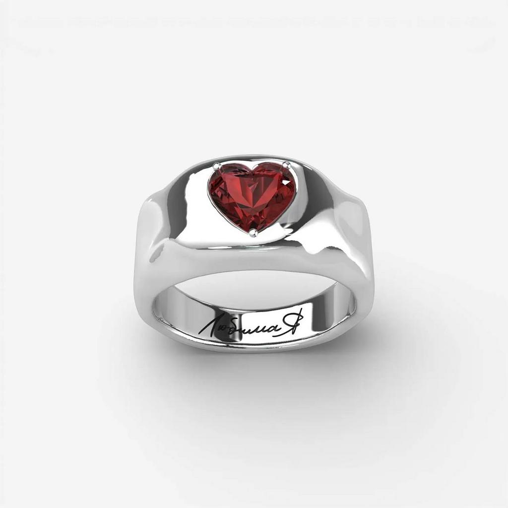 Кольцо с красным сердцем (Ag 925)