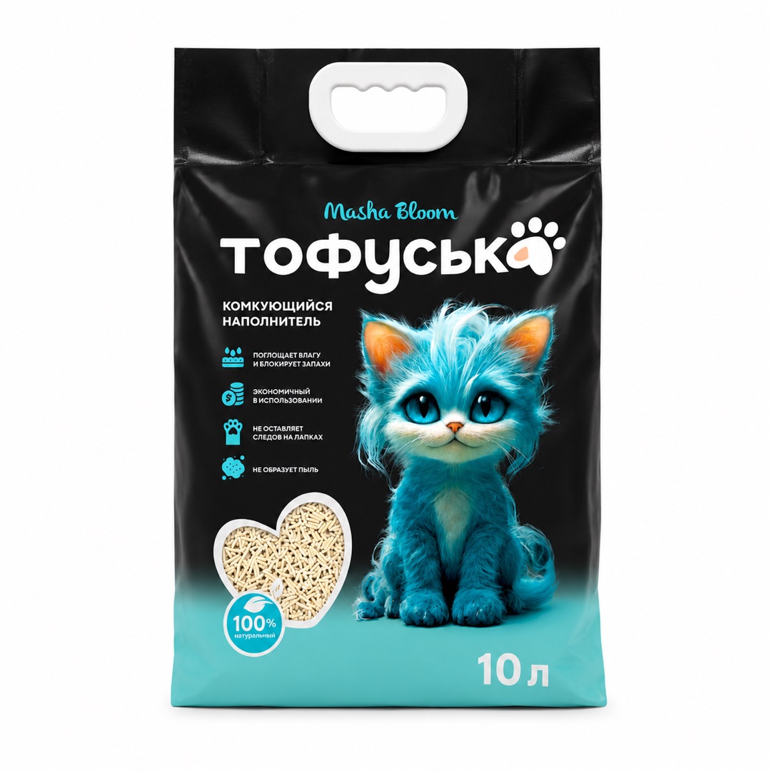 Наполнитель для кошачьего лотка MASHA BLOOM Тофуська зеленый чай, 10 л / 4 кг