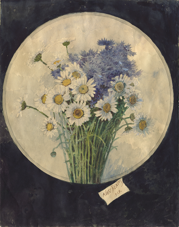 Художественный принт с акварели Альберта Бенуа "Букет с васильками и ромашками"