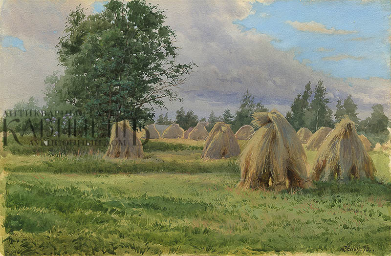 Художественный принт с акварели Альберта Бенуа "Жатва в Финляндии"