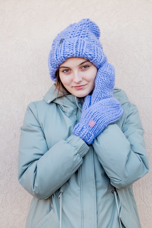 Шапка ПУХЛИК + варежки ГЛАДКИЕ