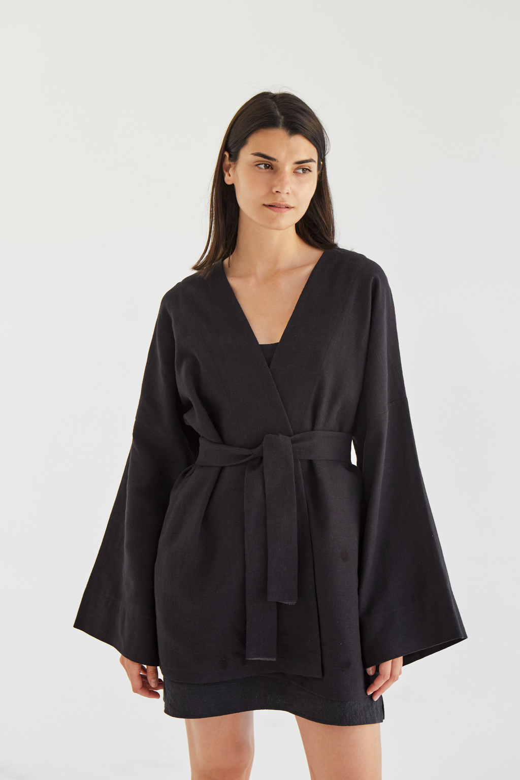 КОРОТКОЕ КИМОНО ЛЬНЯНОЕ BLACK