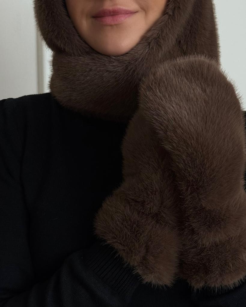 МЕХОВЫЕ ВАРЕЖКИ ИЗ ЭКО НОРКИ MILK CHOCOLATE