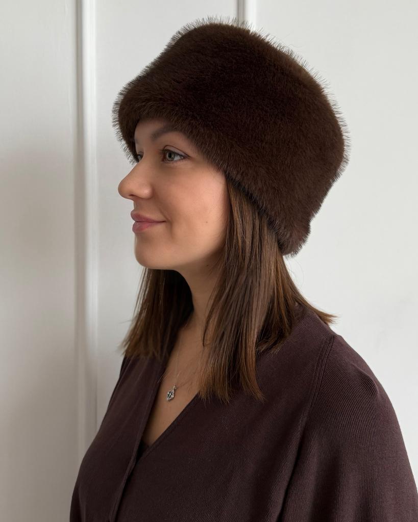 МЕХОВАЯ ПОВЯЗКА ИЗ ЭКО НОРКИ BITTER CHOCOLATE