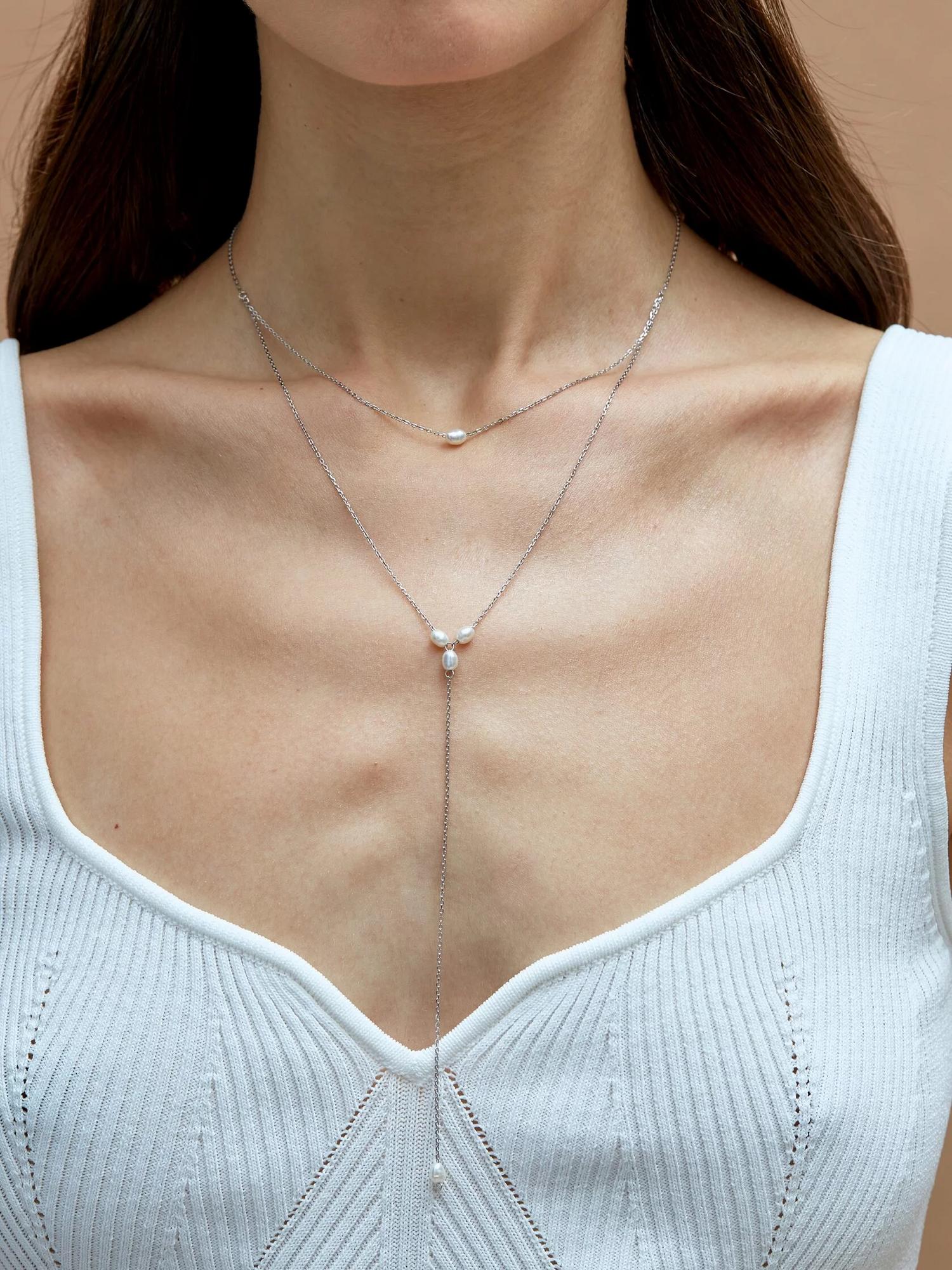 подвеска-галстук двойная с жемчугом