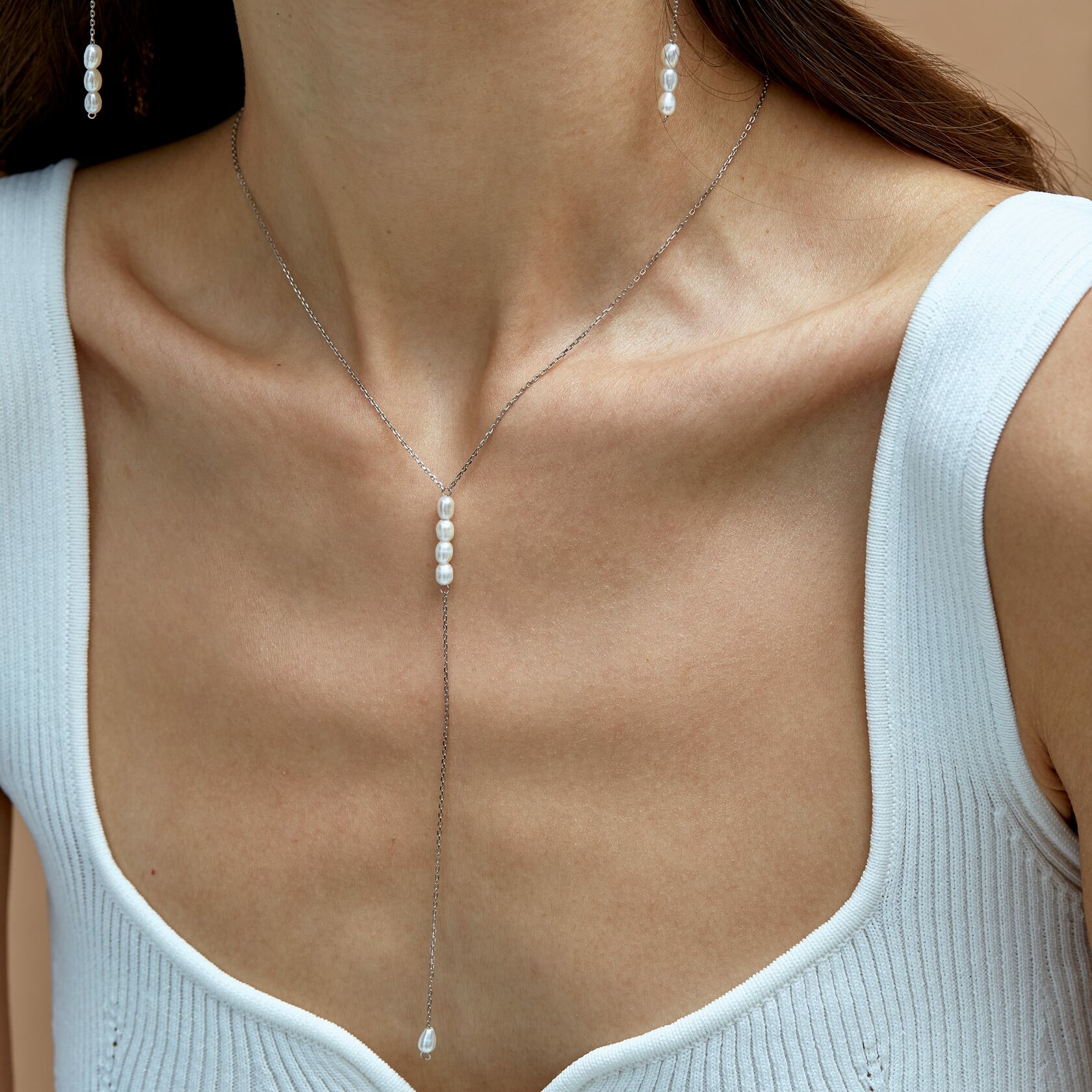 подвеска-галстук одинарная с жемчугом