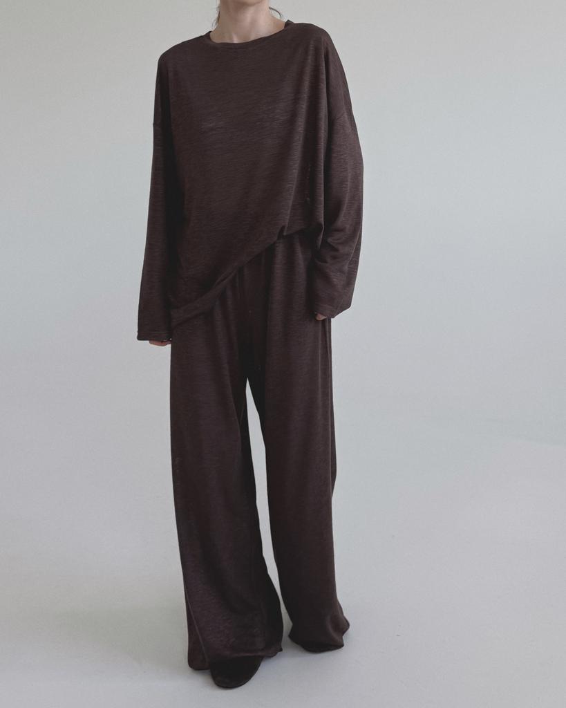 Костюм  Лонг и Брюки Over Brown из тонкого фактурного трикотажа