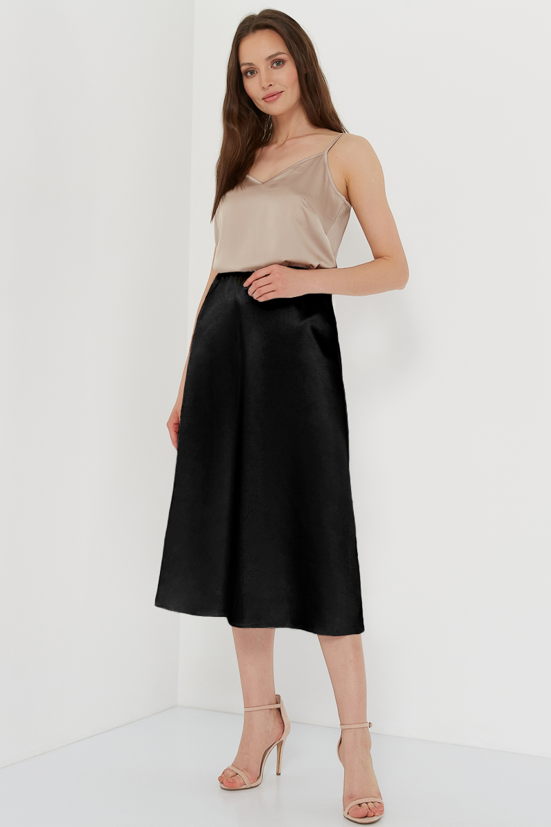 шелковая юбка трапеция черная ANNA Collection