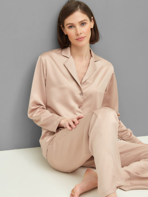 Пижама с брюками шелковая (бежевый)