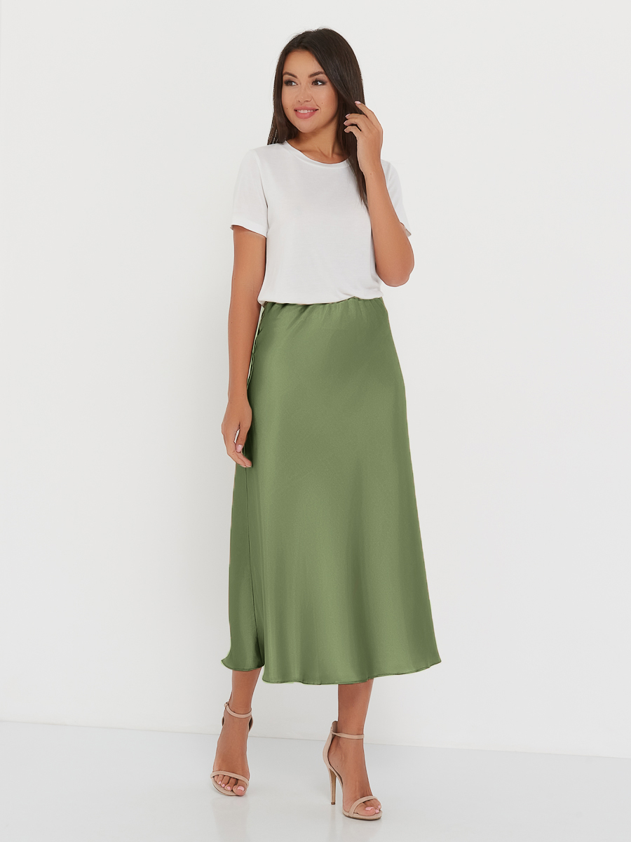 Юбка миди атласная (артикул 15996544/оливковый)
