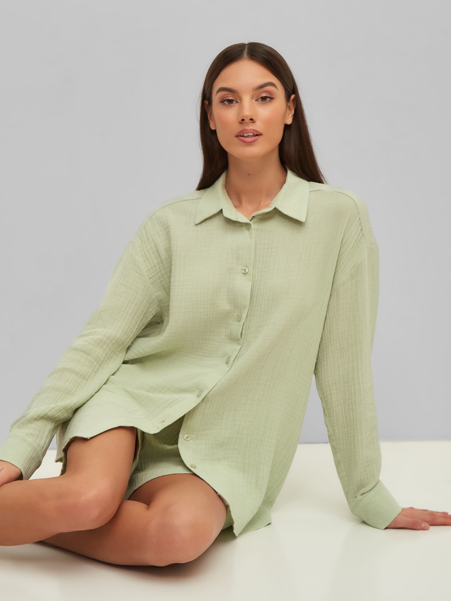 Пижама с шортами из муслина (фисташковый)