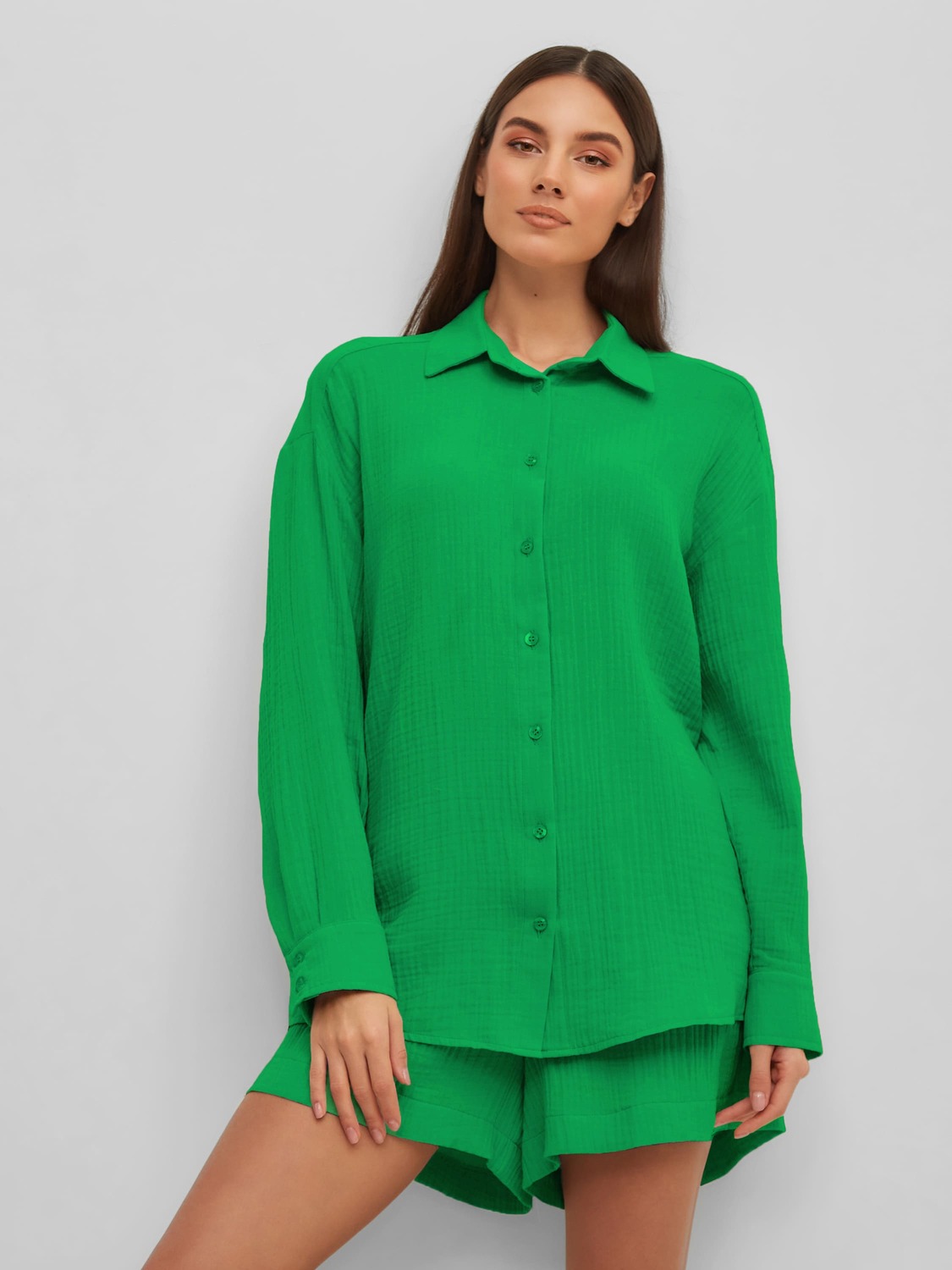 Пижама с шортами из муслина (зеленый)