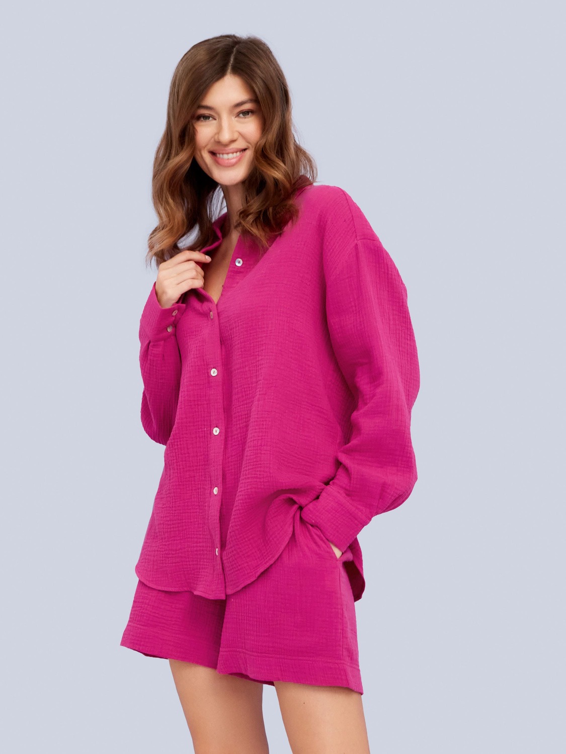 Пижама с шортами из муслина (фуксия)