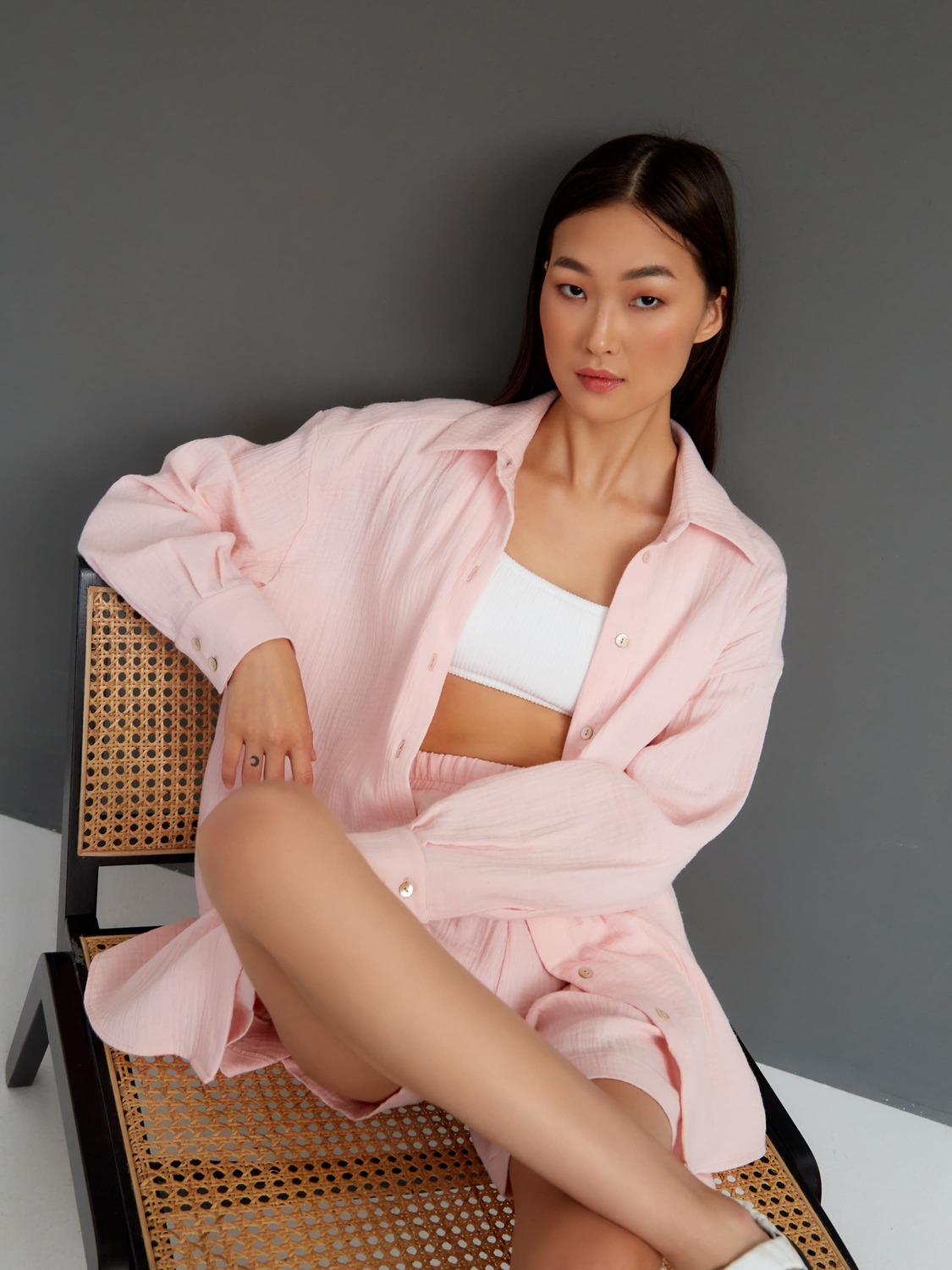 Пижама с шортами из муслина (розовый)