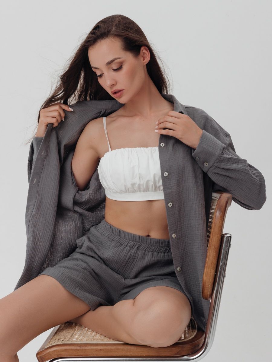 Пижама с шортами из муслина (серый)