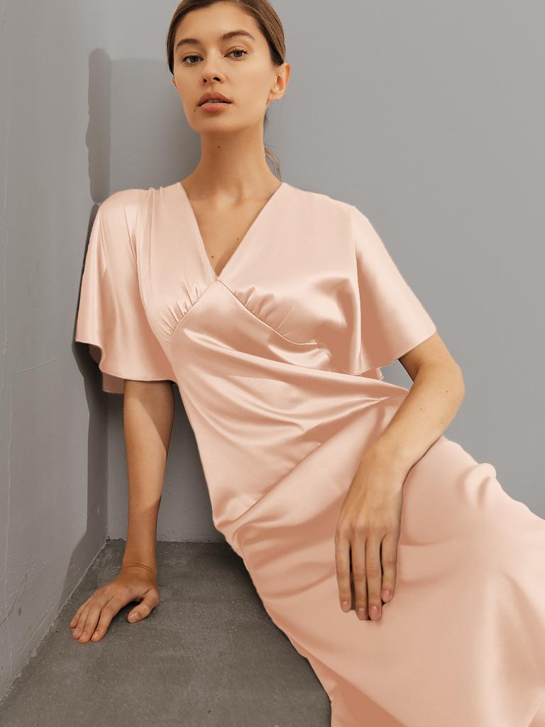 Платье-комбинация с рукавом (пудровый)