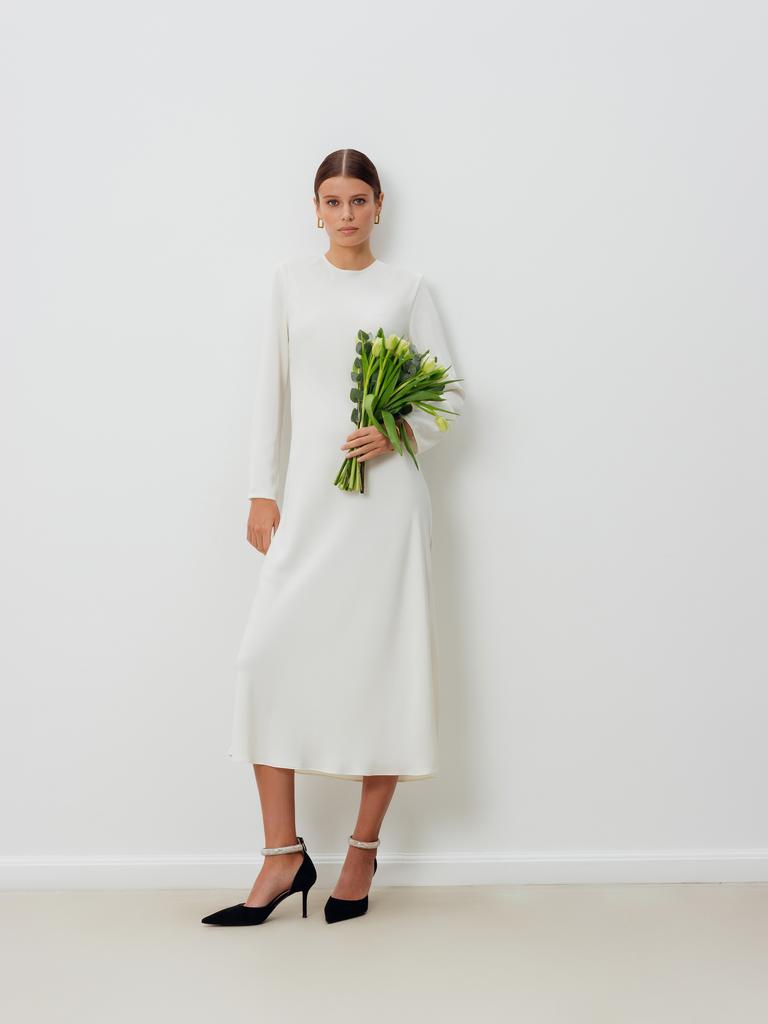 Платье Базовое с длинным рукавом (молочный)