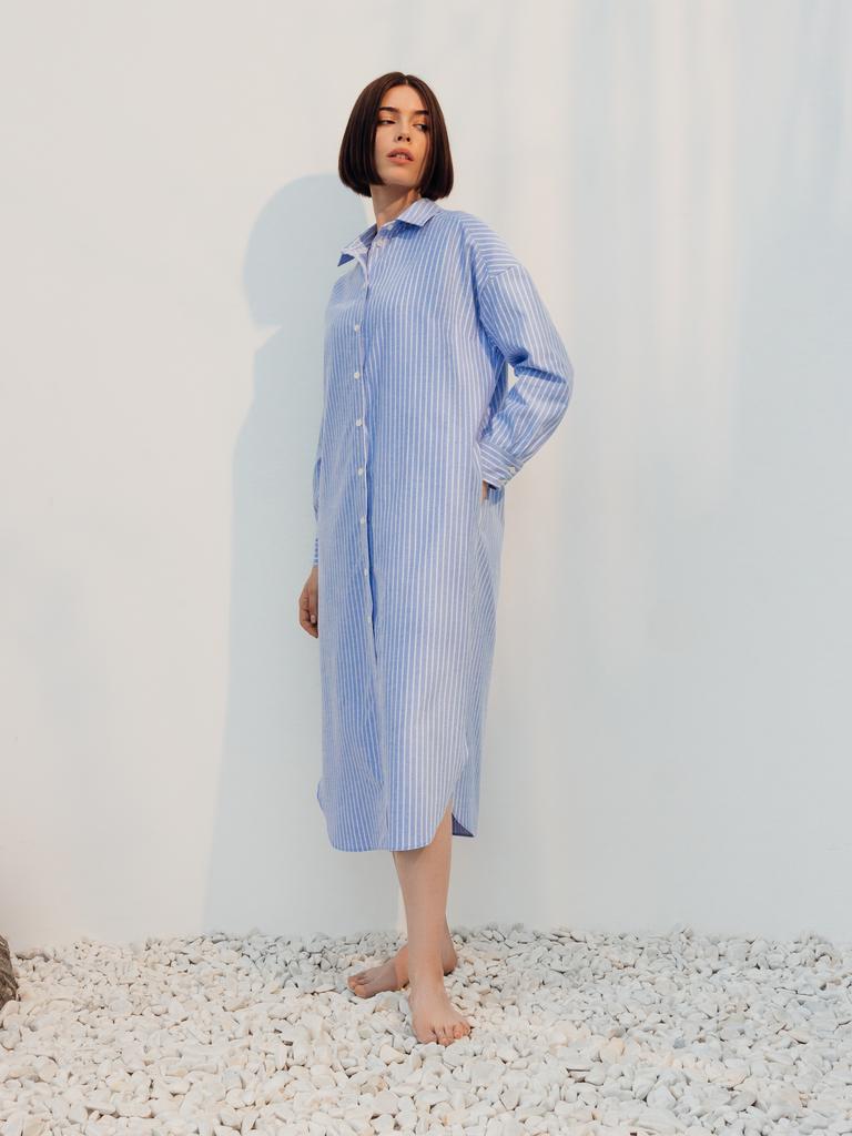 Платье рубашка в полоску (голубой)