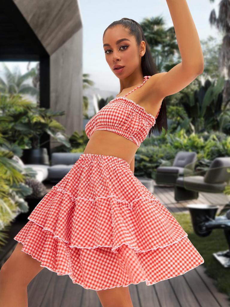 Юбка многоярусная (красный)