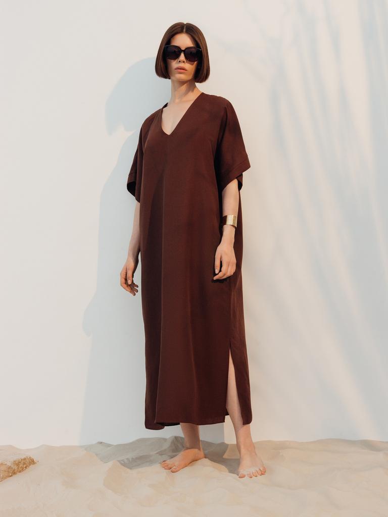Платье-туника женское лен (шоколадный)