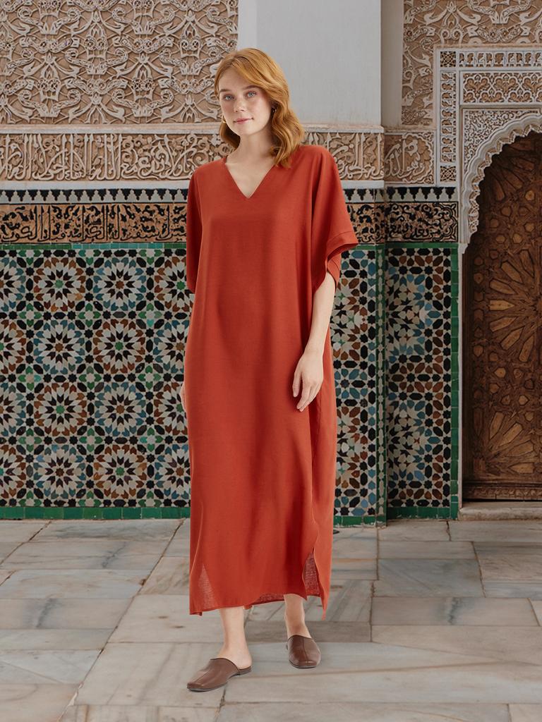 Платье-туника женское лен (терракотовый)