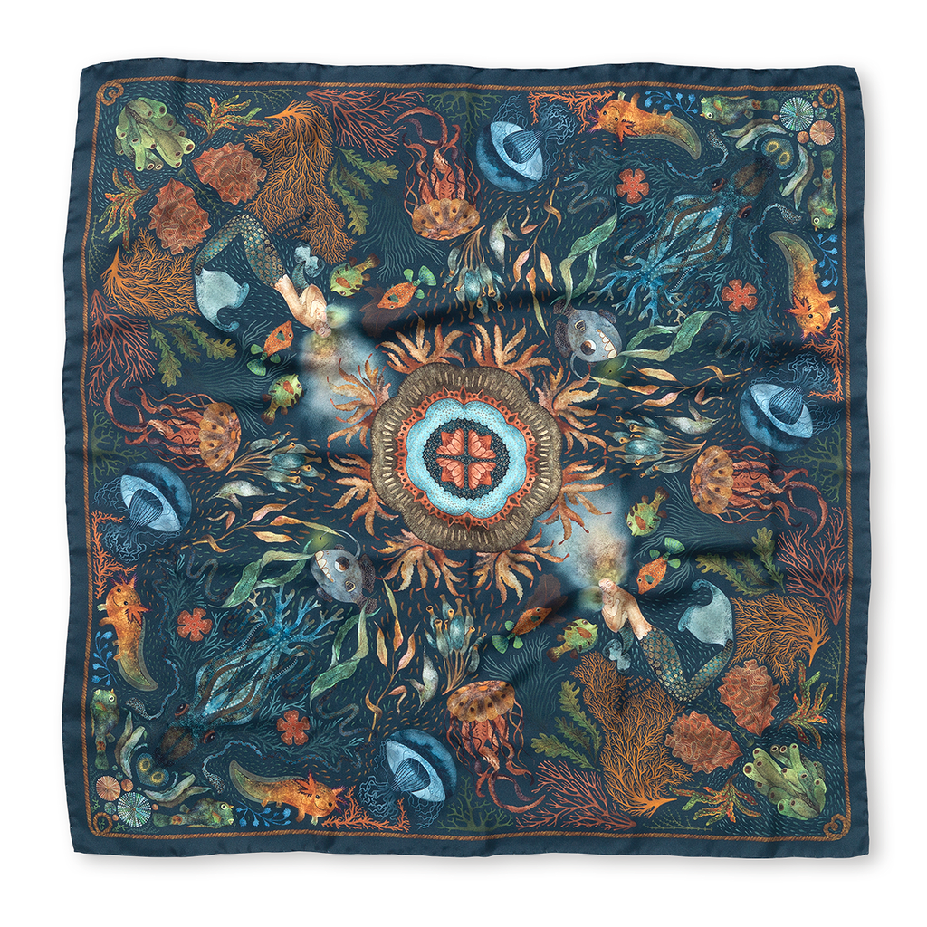 The sea is calm. Square silk scarf, 90x90 cm
