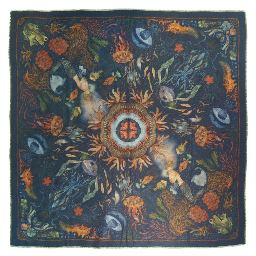 The sea is calm. Warm square scarf, 130x130 cm