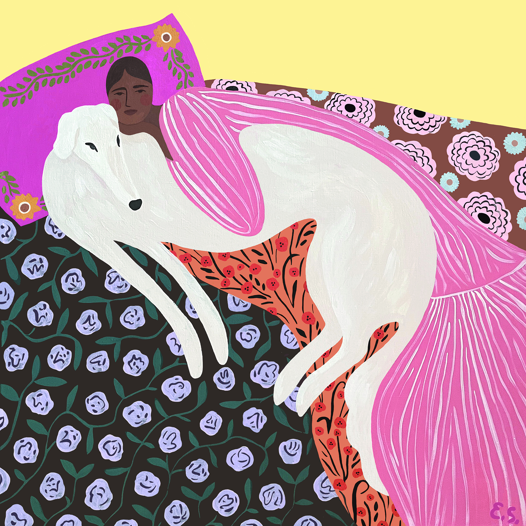 РЕПРОДУКЦИЯ "ДЕВУШКА В РОЗОВОМ ПЛАТЬЕ С БОРЗОЙ" 60х60