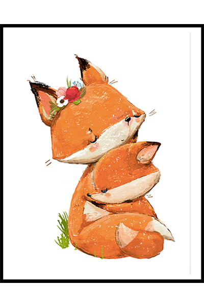 Постер  Мама и малыш лисенок