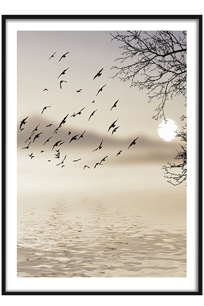 Постер   Птицы на закате