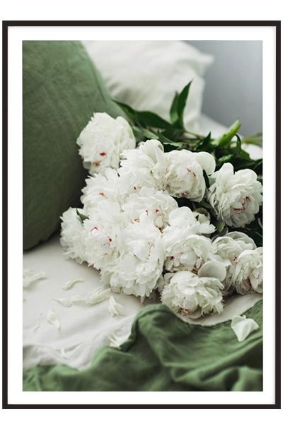 Постер  БЕЛЫЕ ПИОНЫ НА ДИВАНЕ