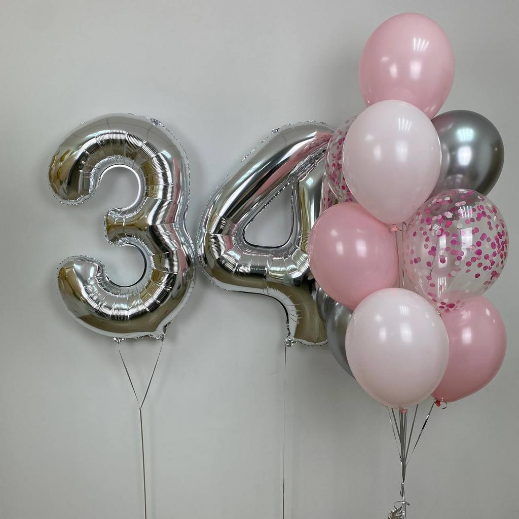 Розовый с серебром набор шаров на День Рождения