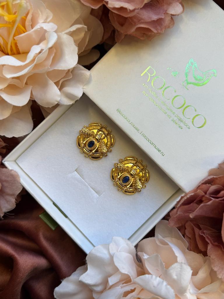 Серьги "BEES" gold blue