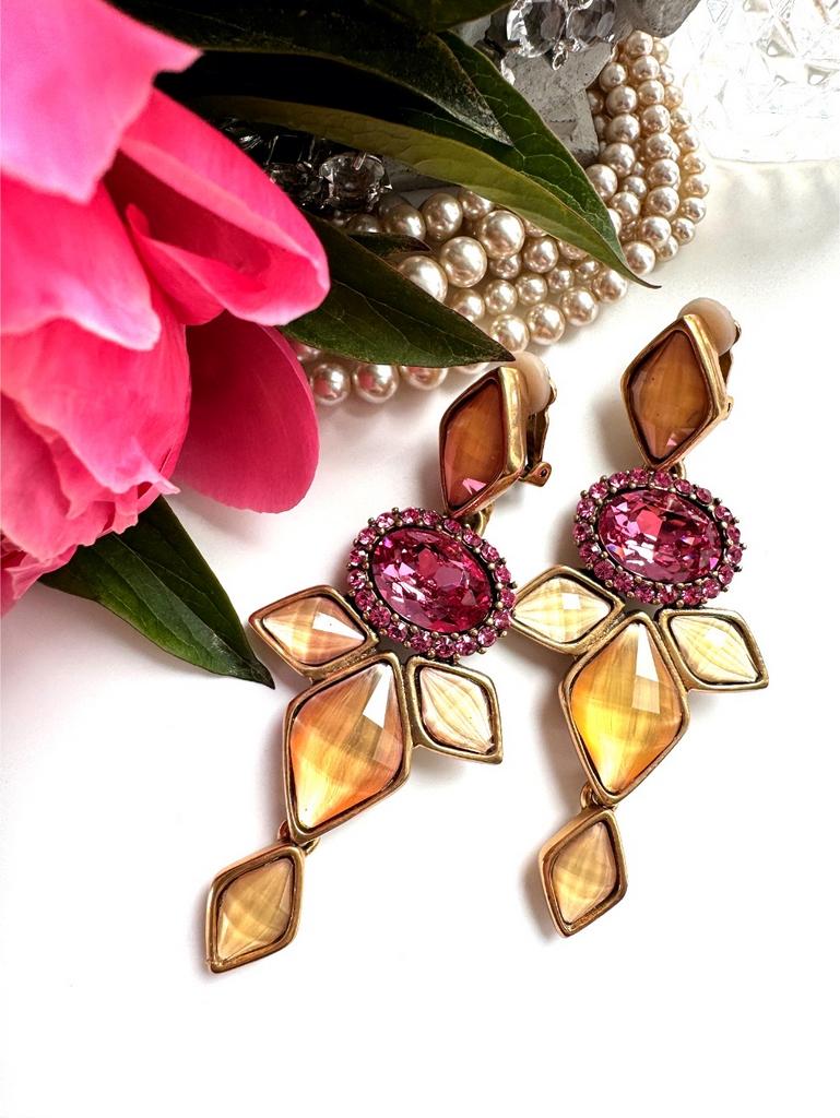 Крупные клипсы с бежевыми и розовыми вставками