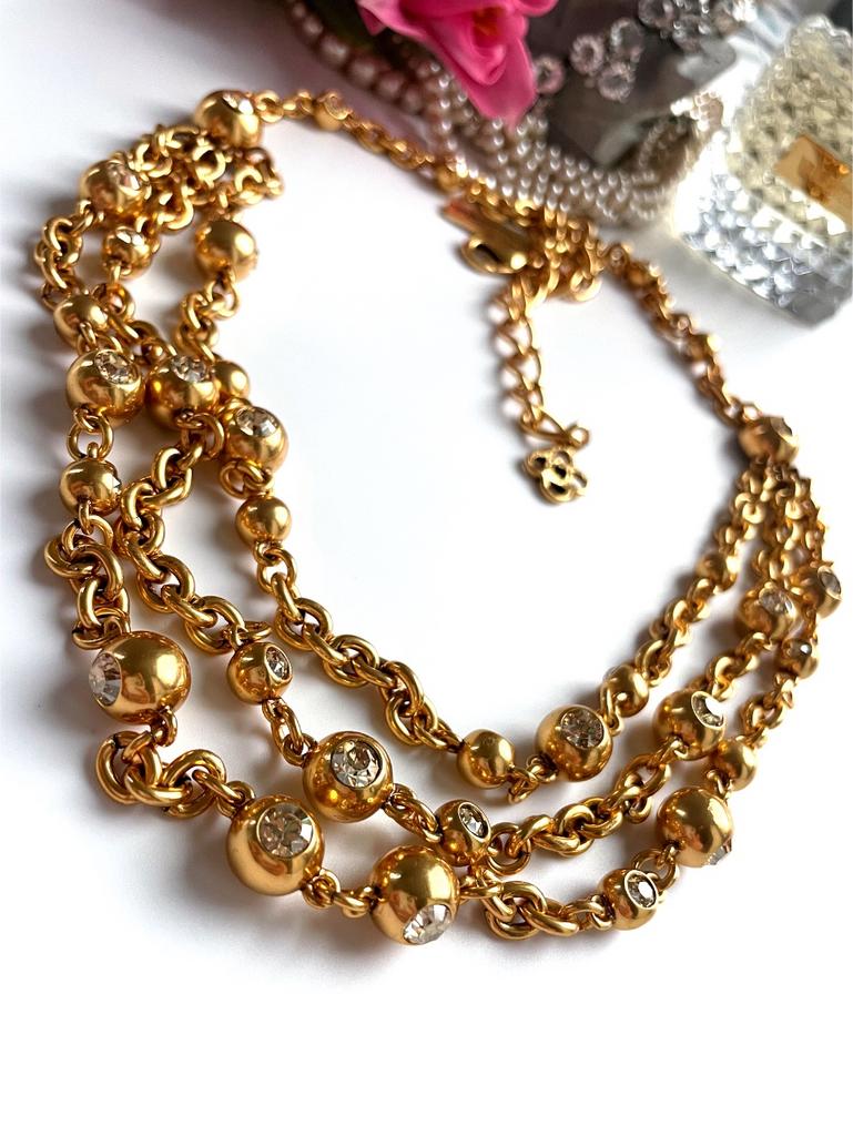 Тройное колье с цепями и кристаллами