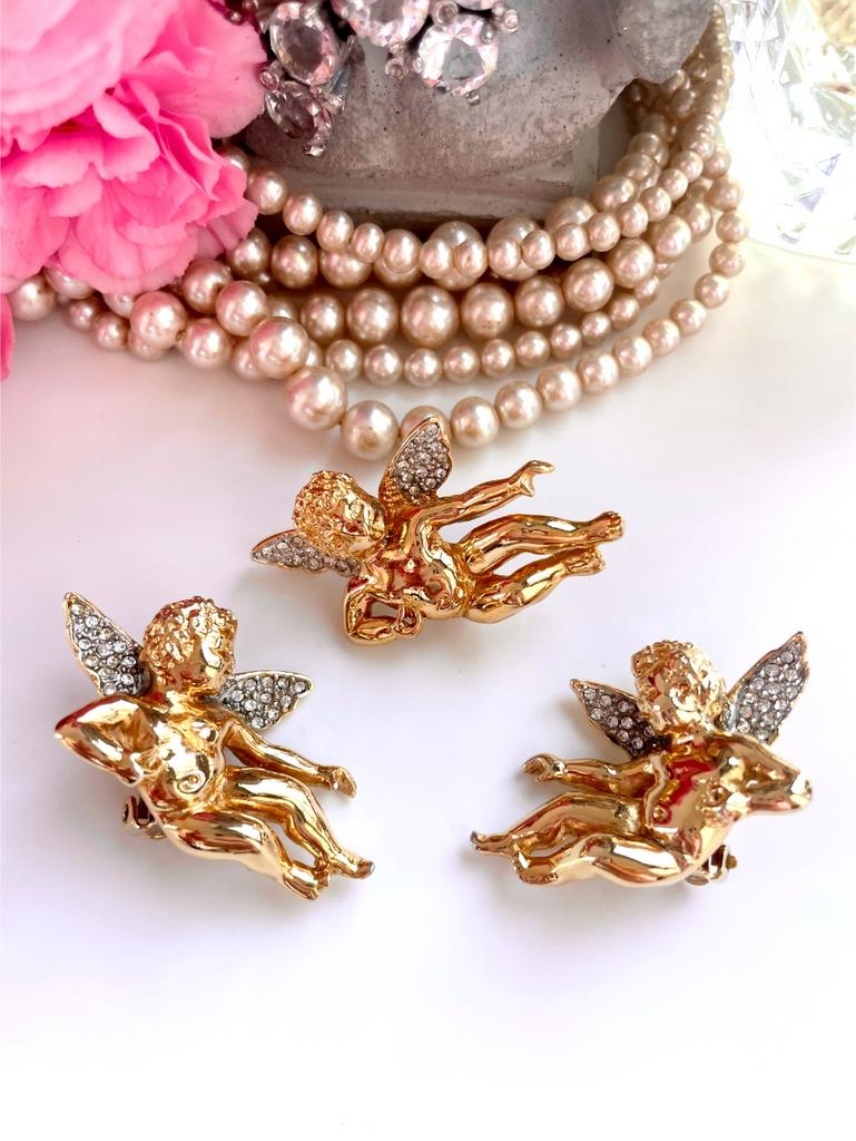 Брошь и клипсы в виде ангелов