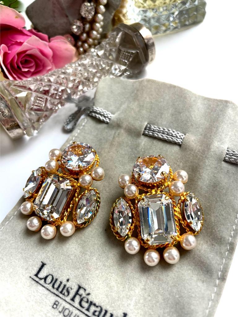 Крупные клипсы с кристаллами и жемчугом