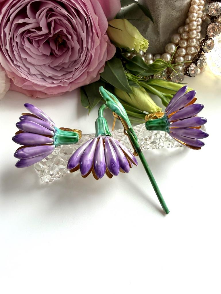 Сет клипсы и брошь сиреневые цветы