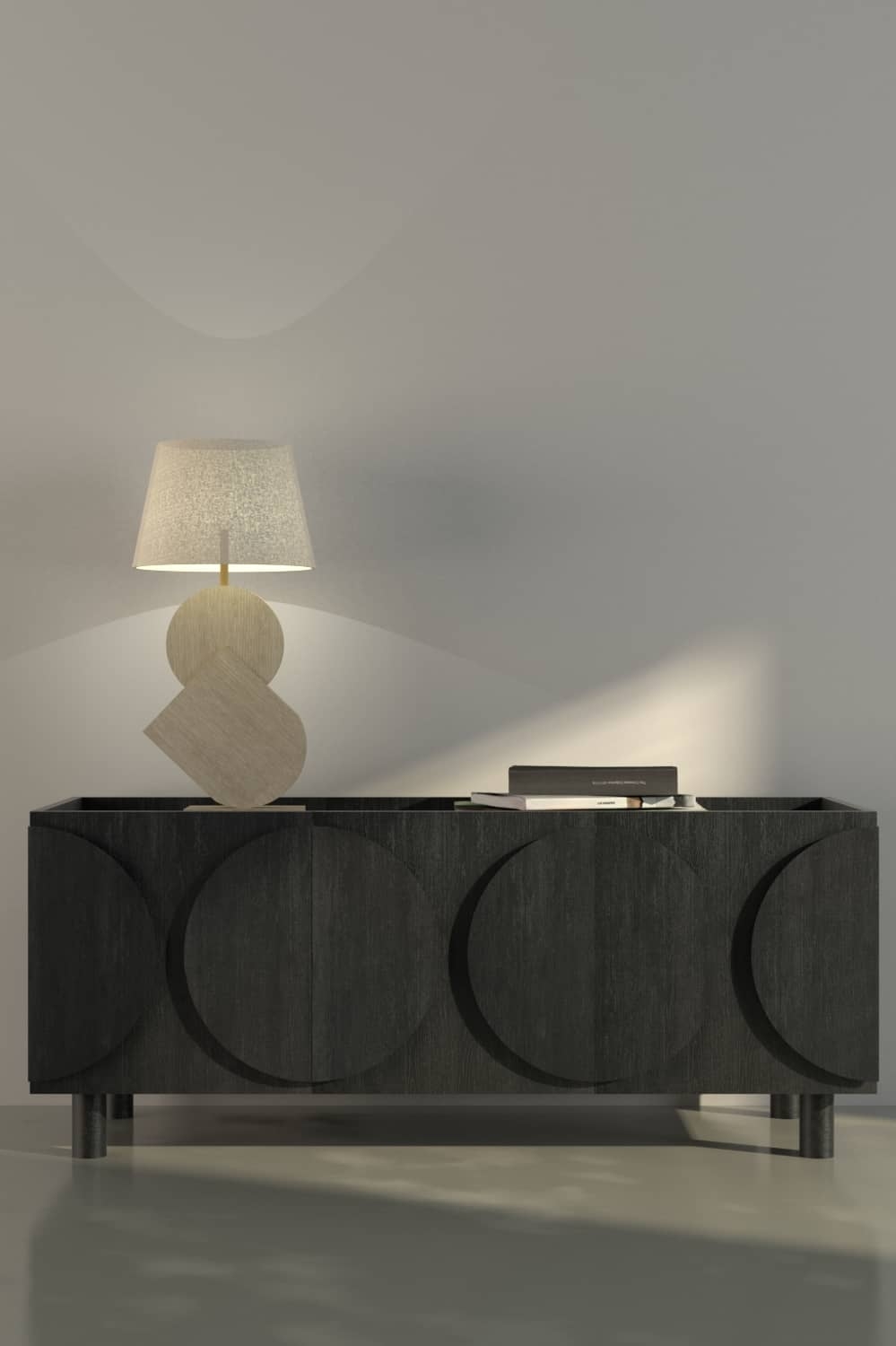 Авторская тв тумба с дверцами Диск 2.02 в черном цвете