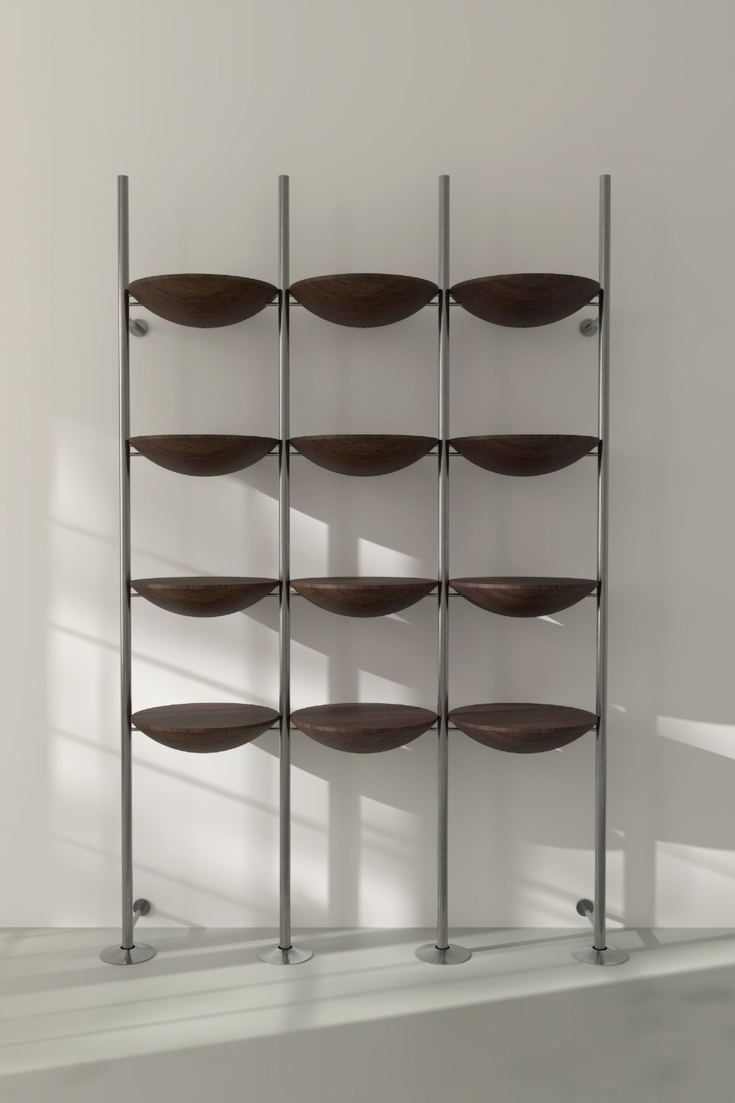 Минималистичный стеллаж Баланс из массива дерева с металлическим каркасом