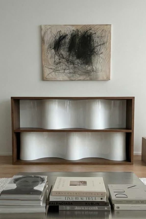 Дизайнерская консоль из металла и натурального шпона на заказ | DEVIDESIGN