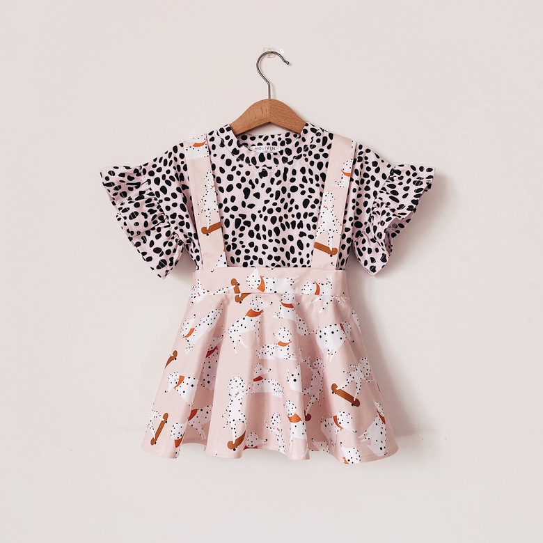 Dalmatin Print Skirt with straps