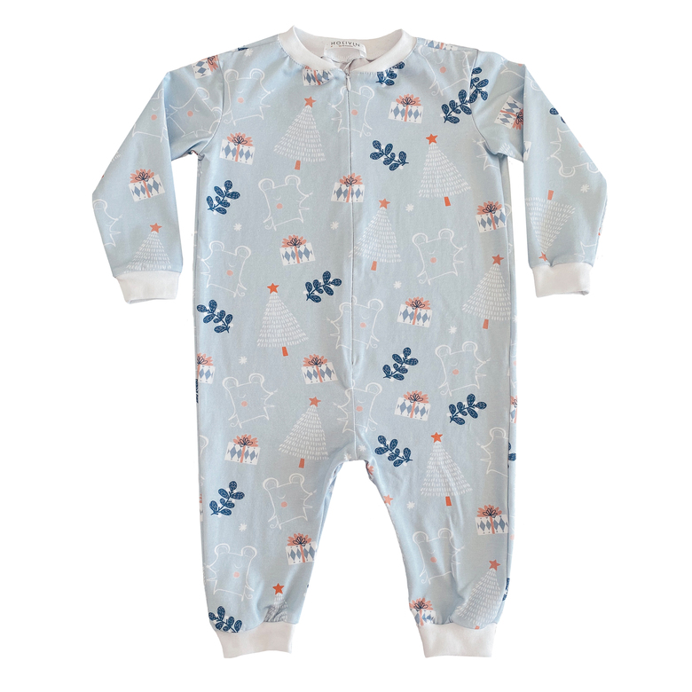 Mice and Christmas trees pajamas with a zip