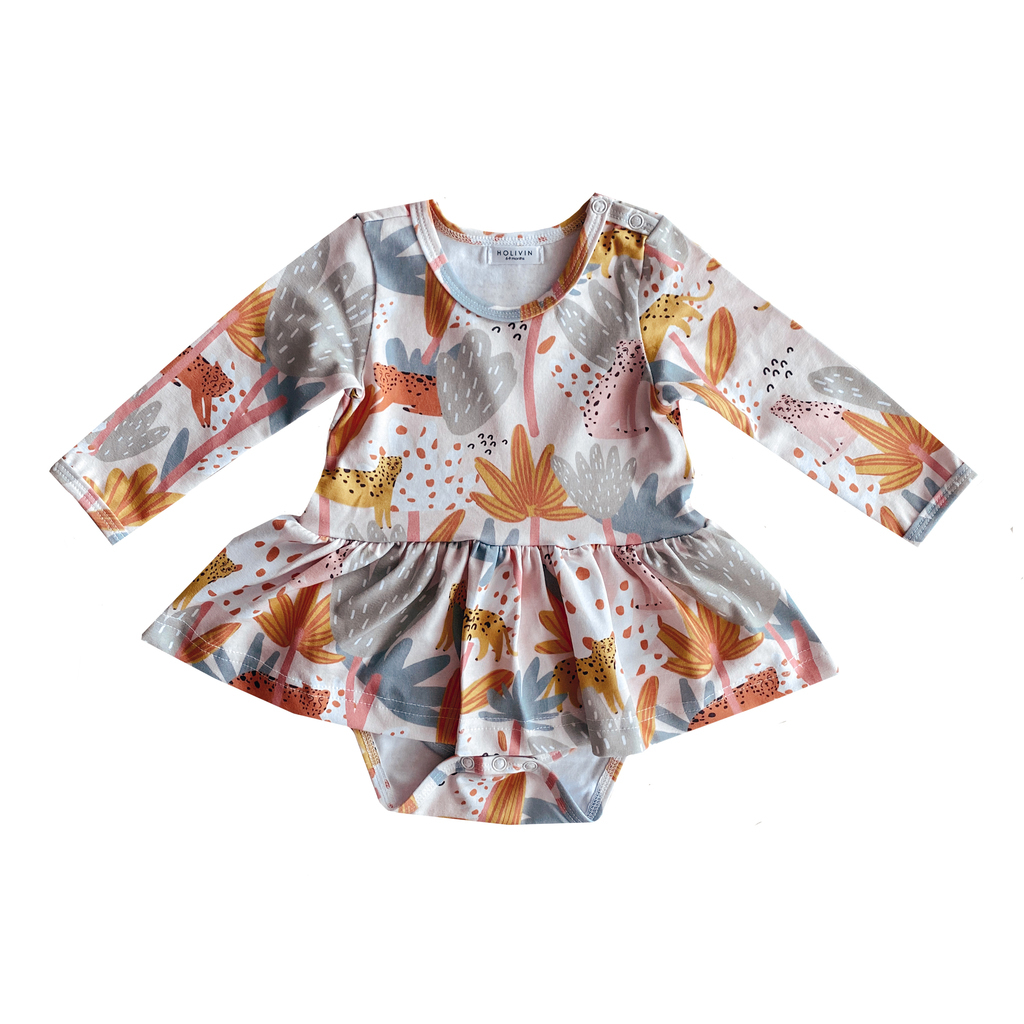 Leopards Long Sleeve Dress Bodysuit