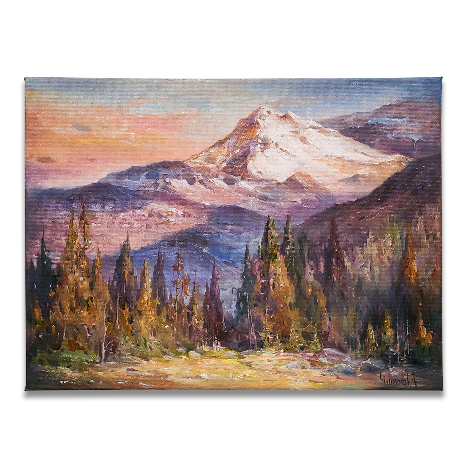 Закат в горах 30x40 холст, масло